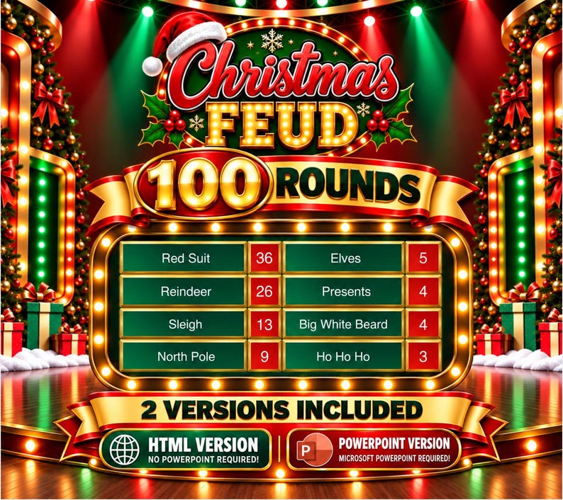 Christmas Friendly Feud Game, Christmas Friendly Feud Game, Friendly Feud Template, Friendly Feud, Christmas Activity, Christmas Party Game