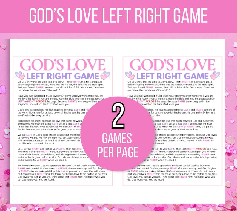 Gods Love Left Right Game, Left Right Gods Love Game, Gods Love Pass the Prize Game, Church Gift Exchange Game, Sunday School Prize Game