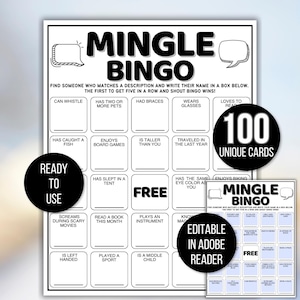 Bingo Mingle, Bingo para conocerse, Bingo para encontrar a alguien, Bingo para encontrar al invitado, Bingo para romper el hielo, Juego para romper el hielo, Actividad para romper el hielo