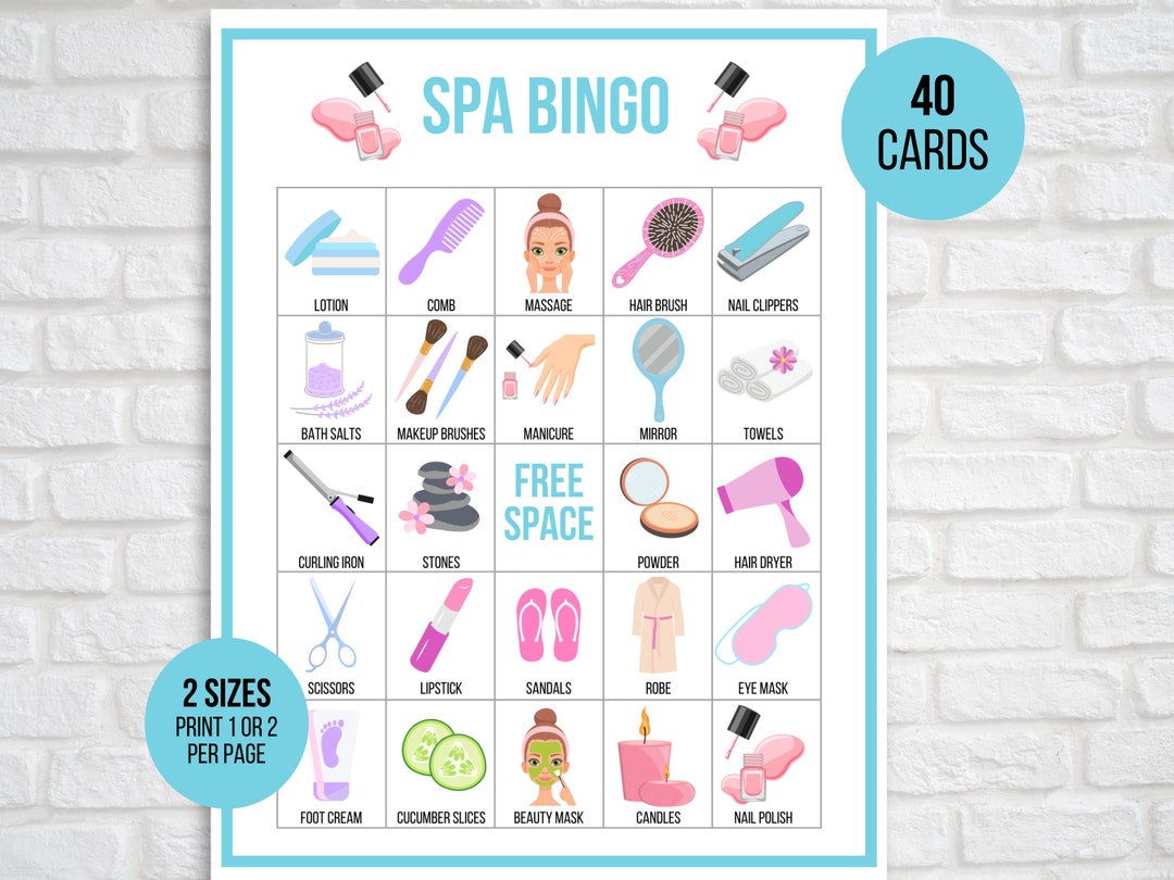 Spa Bingo Printable Game, Spa Birthday Party Game, Girls Party Game ...