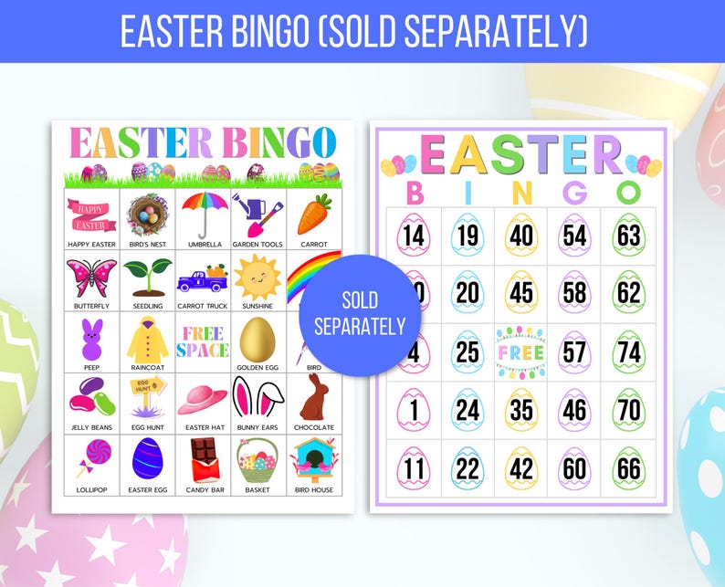 Easter Bingo, 50 Printable Easter Bingo Cards, Easter Activity For Kids, Kids Easter Party Game, Easter Classroom Activity, Easter Game