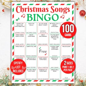 Bingo de canciones navideñas, Tarjetas imprimibles de bingo de canciones navideñas, Bingo musical navideño, Bingo navideño, Juego de fiesta navideña, Bingo de canciones navideñas