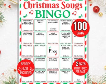 Bingo de canciones navideñas, Tarjetas imprimibles de bingo de canciones navideñas, Bingo musical navideño, Bingo navideño, Juego de fiesta navideña, Bingo de canciones navideñas