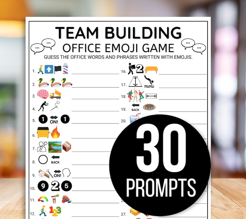 Office Games, Team Building Games, Office Emoji Games, Coworker Games, Happy Hour Office Party, Printable Team Building Game, Work Party
