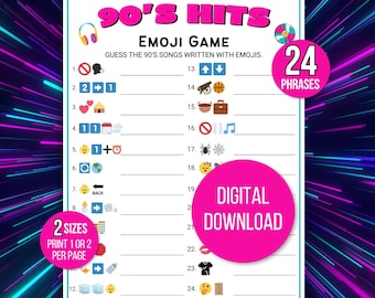 90s Emoji Game, Emoji 90s Game, 90s Music Game, 90s Pop Culture Quiz, Fun 90s Emoji Printable, 90s Emoji Printable, 90s Party Games, 90s