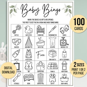 Baby Bingo, 100 Baby Bingokarten, Babyparty Bingo, Babyparty Spiel, Babyparty Aktivität, druckbares Baby Bingo, Neutrales Baby Bingo