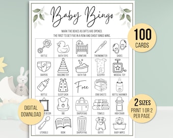 Baby Bingo, 100 Baby Bingo Cards, Baby Shower Bingo, Baby Shower Game, Baby Shower Activity, Printable Baby Bingo, Neutral Baby Bingo