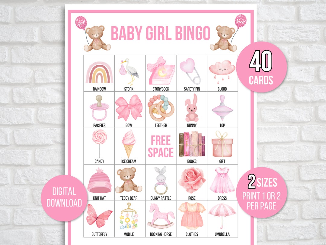 Baby Girl Bingo, Baby Shower Bingo, Baby Girl Shower Printable Game ...
