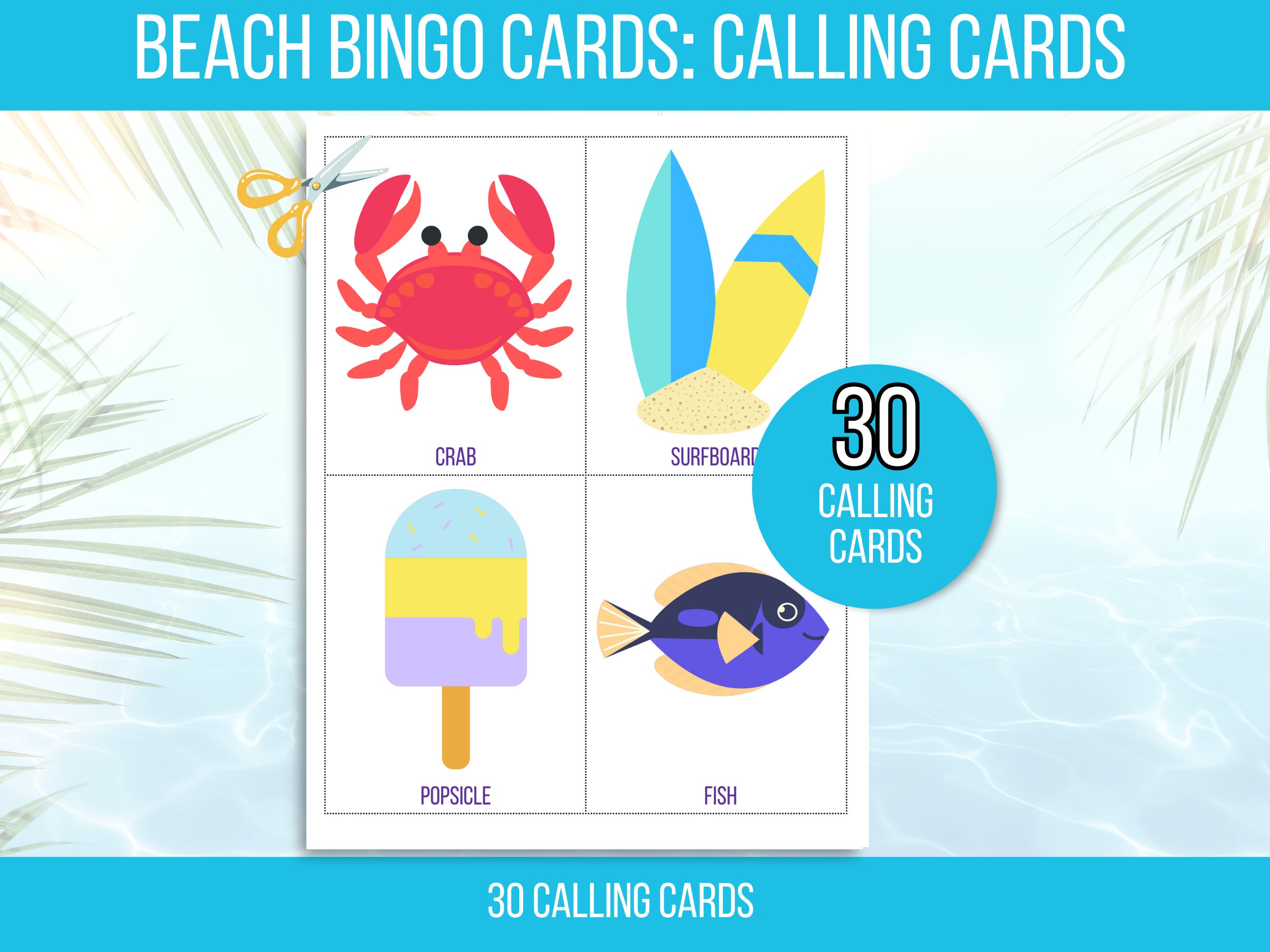 Beach Bingo, Fun in the Sun Bingo, 30 Printable Beach Bingo Cards ...