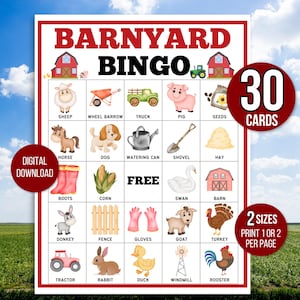 Barnyard Bingo, 30 Printable Barnyard Bingo Cards, Farm Bingo, Farm Games, Farm Party Game, Farm Activity, Farm Birthday Bingo. Farm Game