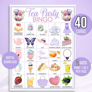 Bingo para festa do chá, 40 cartões de bingo para festa do chá para impressão, jogo para festa do chá, atividade para festa do chá, bingo para aniversário ou chá de panela, festa do chá no jardim
