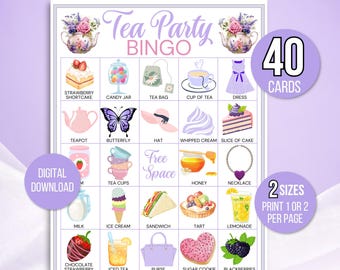 Tea Party Bingo, 40 Printable Tea Party Bingo Cards, Tea Party Game, Tea Party Activity, Birthday or Bridal Shower Bingo, Garden Tea Party