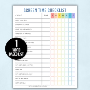 Earn Screen Time, Editable Earn Screen Time Chart, Printable Kids Screen Time Checklist, Editable Screen Time Chart, Screen Time Tracker