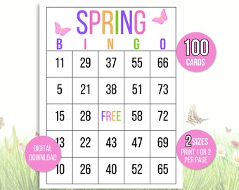 100 Spring Bingo Cards, 1, 2, or 4 Per Page, Spring Party Game, Spring Activity, Spring Game, Carte Bingo for Kids, Printable Spring Bingo