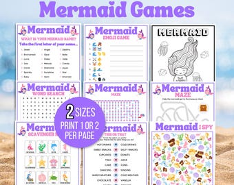 Mermaid Games Printable Bundle, Mermaid Activities, Girls Mermaid Games, Mermaid Bundle, Mermaid Party, Kids Mermaid Birthday, Mermaid Theme