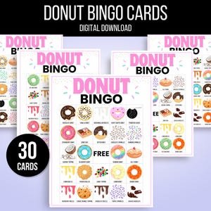 Donut Bingo, 30 Printable Donut Bingo Cards, Donut Birthday, Donut ...