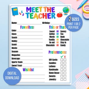 Cuestionario de cosas favoritas de los maestros, Conozca el cuestionario para maestros, Encuesta para maestros de regreso a clases, Todo sobre mi maestro imprimible