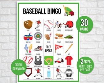 Baseball Bingo, 30 Unique Printable Baseball Bingo Cards, Baseball Game, Baseball Activity, Kid's Printable Baseball Game for Kids