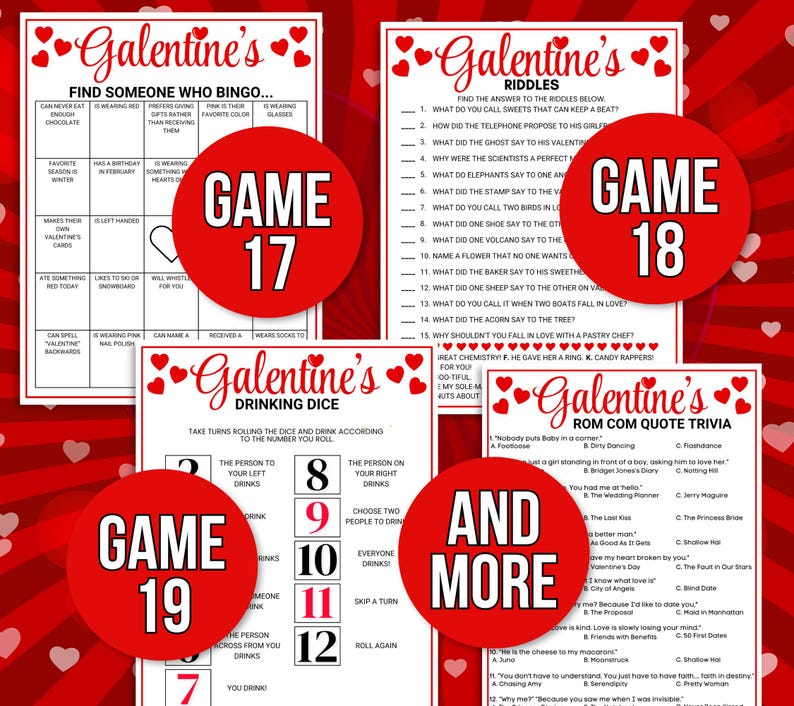 Galentines Games, 40 Printable Galentines Games, Galentine's Activities, Galentine's Party Games, Galentines Game Bundle, Adult Galentines