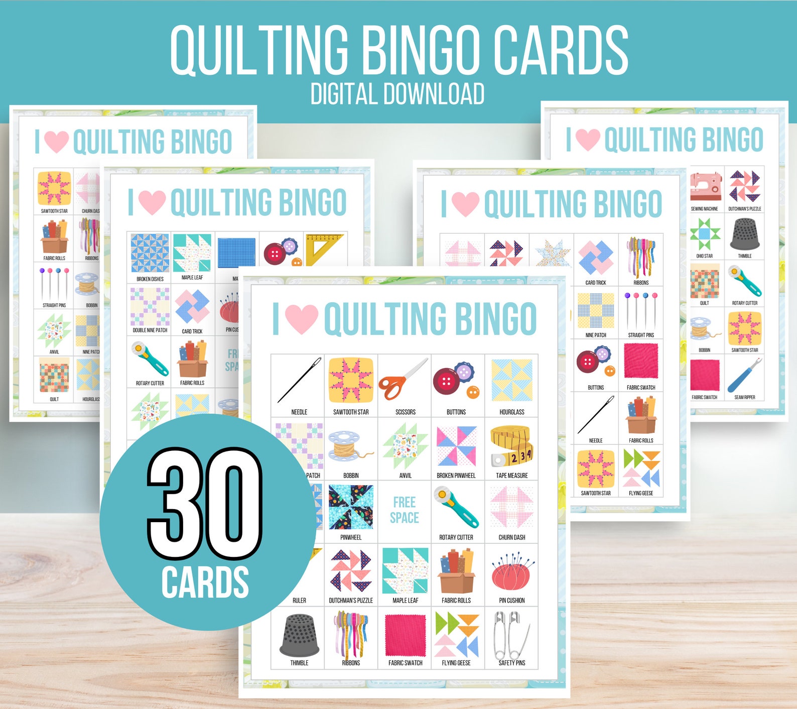 Quilt Bingo, 30 Printable Quilt Bingo Cards, Quilting Bingo, Quilting ...