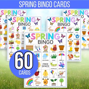 Spring Bingo, 60 Printable Spring Bingo Cards, Spring Party Game, Spring Activity, Spring Game, Springtime Game, Easter Bingo, Easter Game