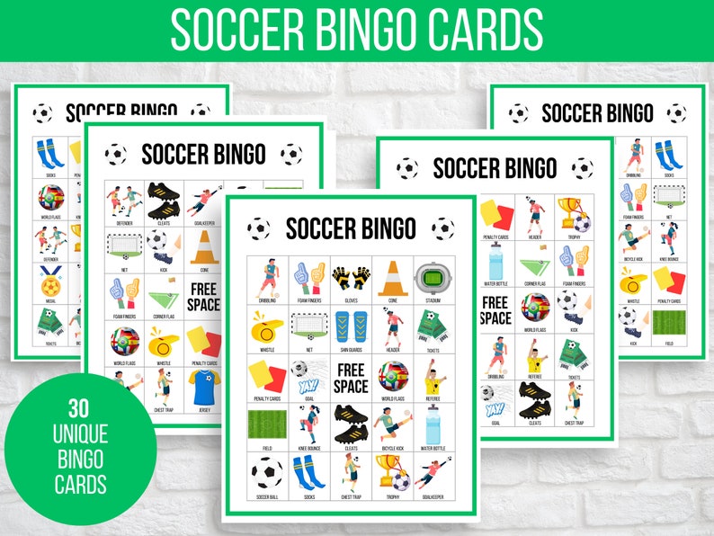 Soccer Bingo 30 Unique Printable Soccer Bingo Cards Soccer Etsy