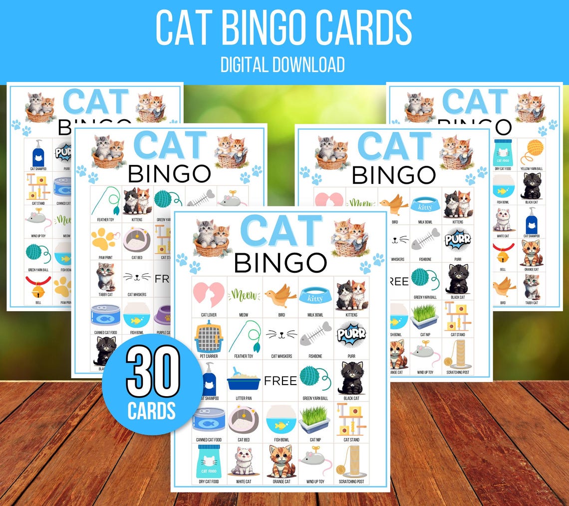 cat-bingo-30-printable-cat-bingo-cards-cat-birthday-party-game-cat