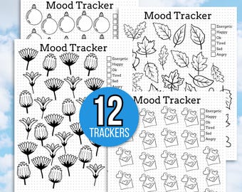 Monthly Mood Trackers Bundle, Mood Tracker Journal, Monthly Mood Trackers, Printable Bullet Journal Trackers, Bullet Journal Inserts