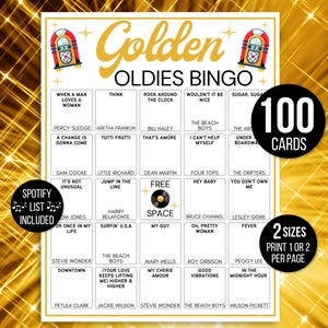 Muziekbingo, Golden Oldies-bingo, Oldies Songbingo, Golden Oldies-muziekbingo, Retro Bingo uit de jaren 50, Bingo uit de Jaren 60, Bingo met Klassieke Liedjes, Afspeellijsten