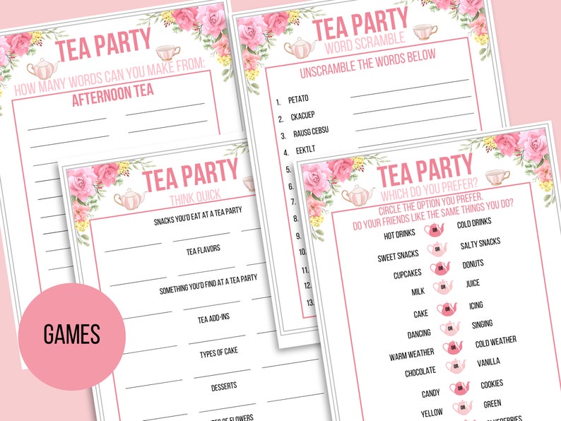 Tea Party Games Printable Bundle Tea Party Activities Ladies - Etsy