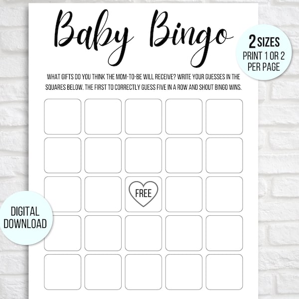 Blank Baby Shower Bingo Cards, Baby Bingo Game Cards, Baby Gift Bingo Cards, Baby Shower Bingo Game, Baby Bingo Template, Gender Neutral