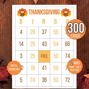 300 Thanksgiving Bingo Cards, 1, 2, or 4 Per Page, Thanksgiving Party Game, Thanksgiving Activity, Thanksgiving Game, Carte Bingo for Kids