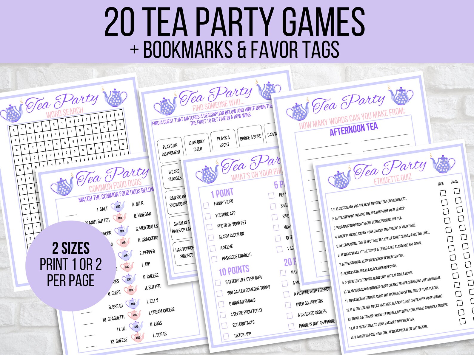 Tea Party Games Printable, Tea Party Activities, Girls Tea Party Games ...