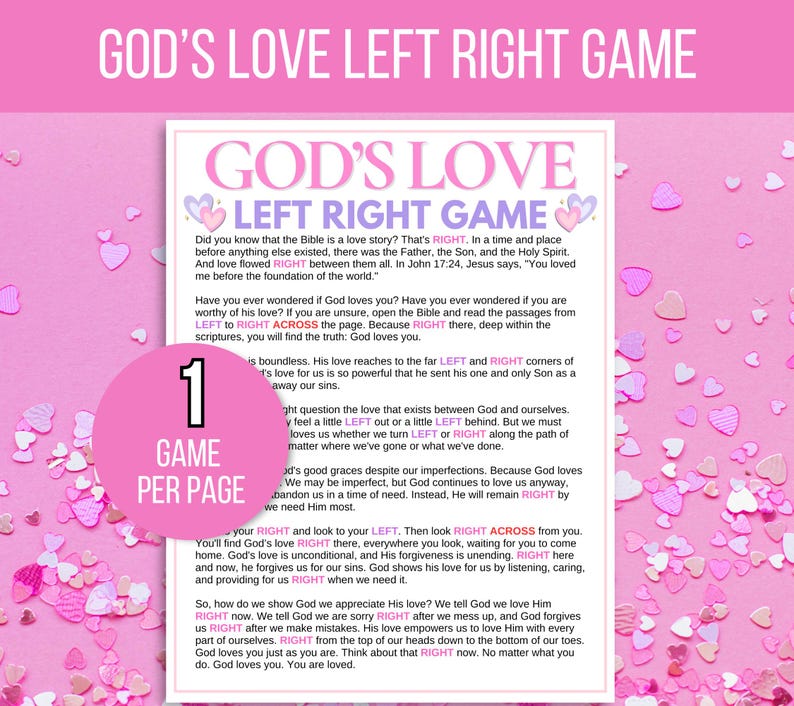 Gods Love Left Right Game, Left Right Gods Love Game, Gods Love Pass the Prize Game, Church Gift Exchange Game, Sunday School Prize Game