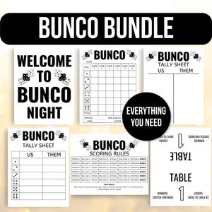 Bunco-scoreblad, Bunco-tellingsvellen, Bunco-scorekaarten, Bunco-spelregels, Bunco-tafelnummers, Bunco-feestspel, Bunco-dobbelspel, Bunco Fun