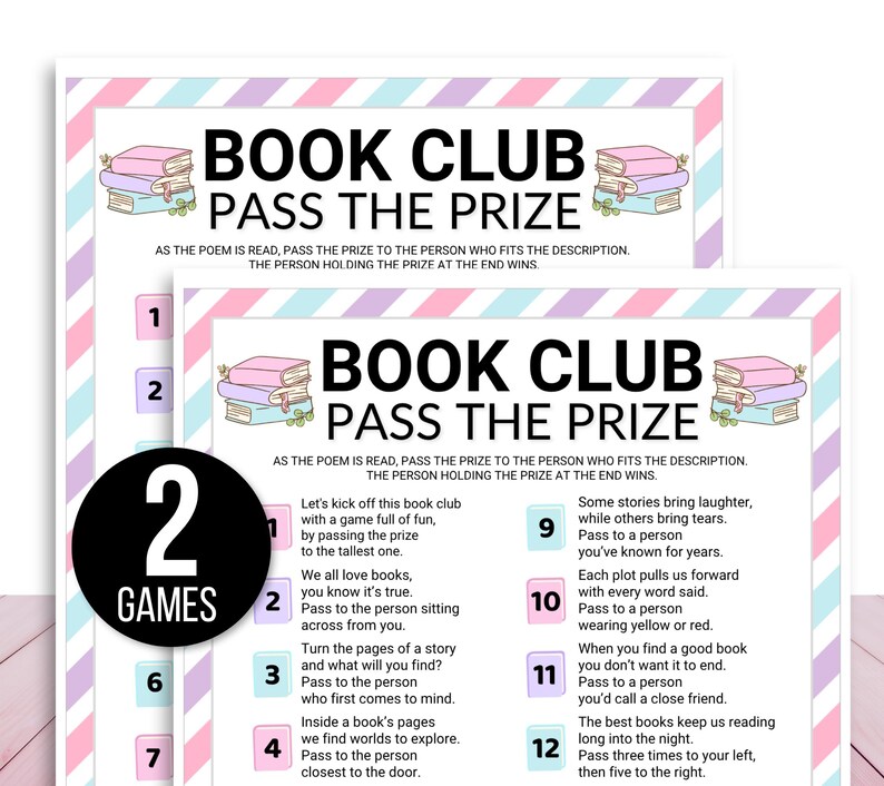 Book Club Pass the Gift Games, Book Club Pass the Prize Games, Book Club Game, Book Club Pass the Present Game, Book Club Activities, Books