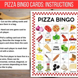 Pizza Bingo, Pizza Party Bingo, 50 Printable Pizza Bingo Cards, Pizza Game, Pizza Activity, Kid's Printable Bingo Game, Pizza Birthday Game