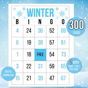 300 Winter Bingo Cards, Winter Number Bingo, Winter Carte Bingo, Winter Party Game, Winter Activity, Winter Game, Printable Winter Bingo