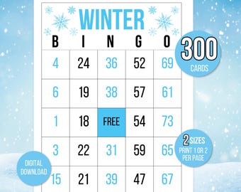 300 Winter Bingo Cards, Winter Number Bingo, Winter Carte Bingo, Winter Party Game, Winter Activity, Winter Game, Printable Winter Bingo