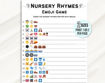 Nursery Rhymes Emoji Game, Emoji Nursery Rhymes Game, Baby Emoji Game, Baby Shower Emoji Game, Emoji Nursery Rhymes Printable, Pictionary