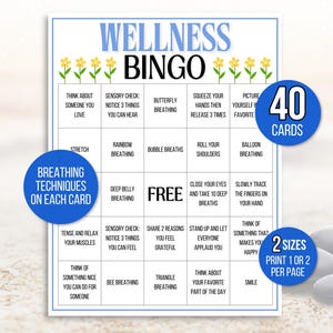 Bingo bien-être, 40 cartes de bingo bien-être, Bingo pleine conscience, Activité de pleine conscience, Jeu de pleine conscience, Activité de conseil, Jeu de conseil