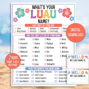What&#39;s Your Luau Name, Luau Name Game, Luau Games, Luau Family Game, Luau Printable, Luau Party Game, Luau Game, Luau Name Generator, Luau