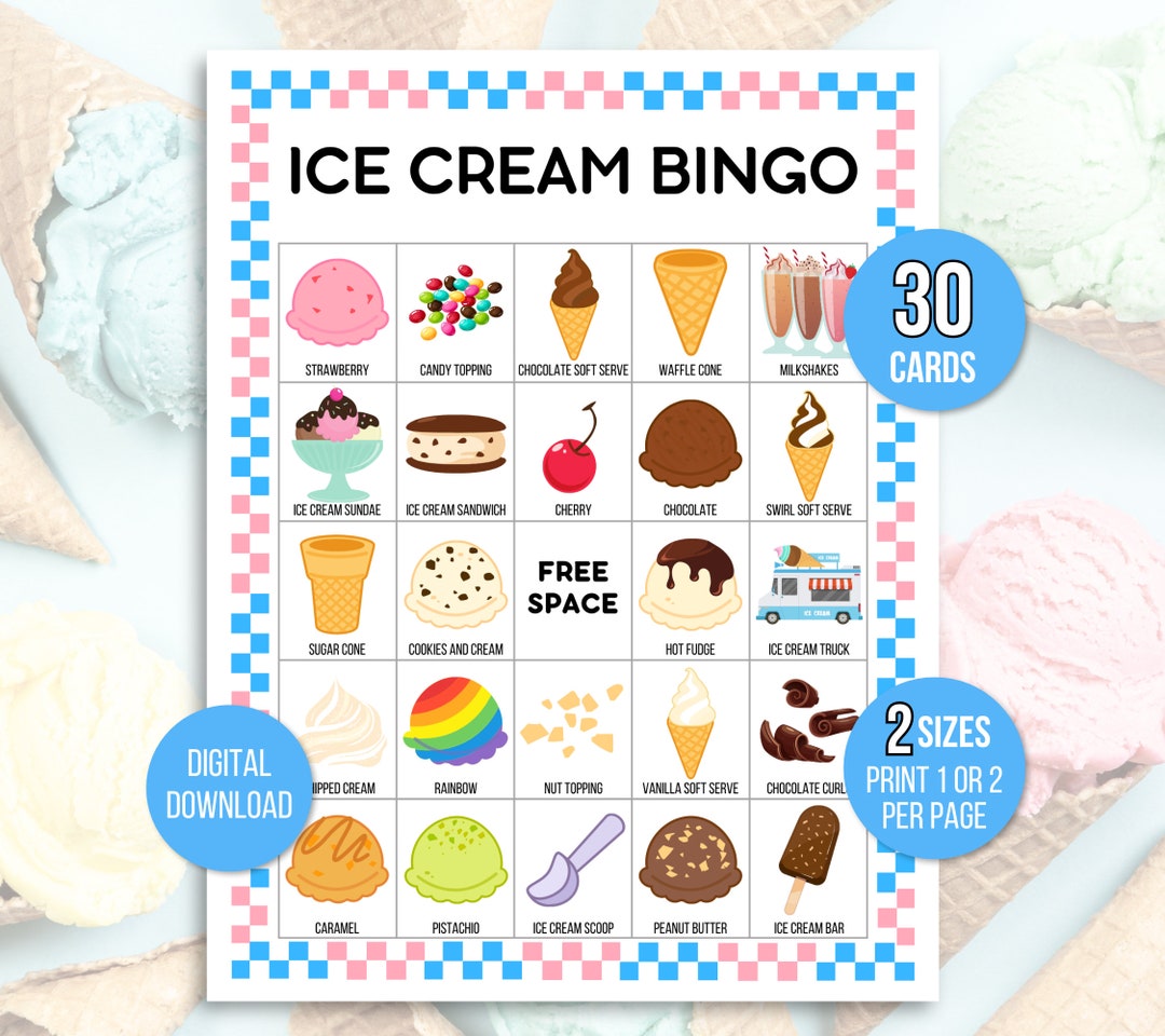 Ice Cream Bingo, 30 Printable Ice Cream Bingo Cards, Ice Cream Birthday ...