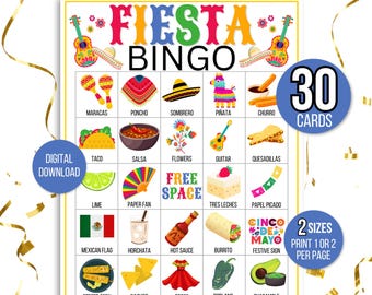 Fiesta Bingo, 30 Cartões de Fiesta Bingo para Imprimir, Atividade de Fiesta para Crianças, Jogo de Festa de Fiesta para Crianças, Atividade de Cinco de Mayo para Crianças em Sala de Aula