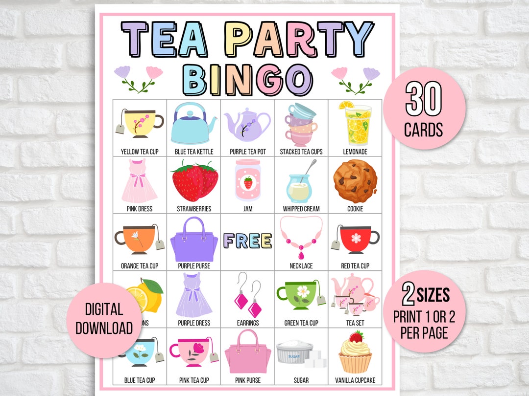 Tea Party Bingo 30 Printable Tea Party Bingo Cards Tea Party Game Tea Party Bingo 30 Printable Tea Party Bingo Cards Tea Party Game