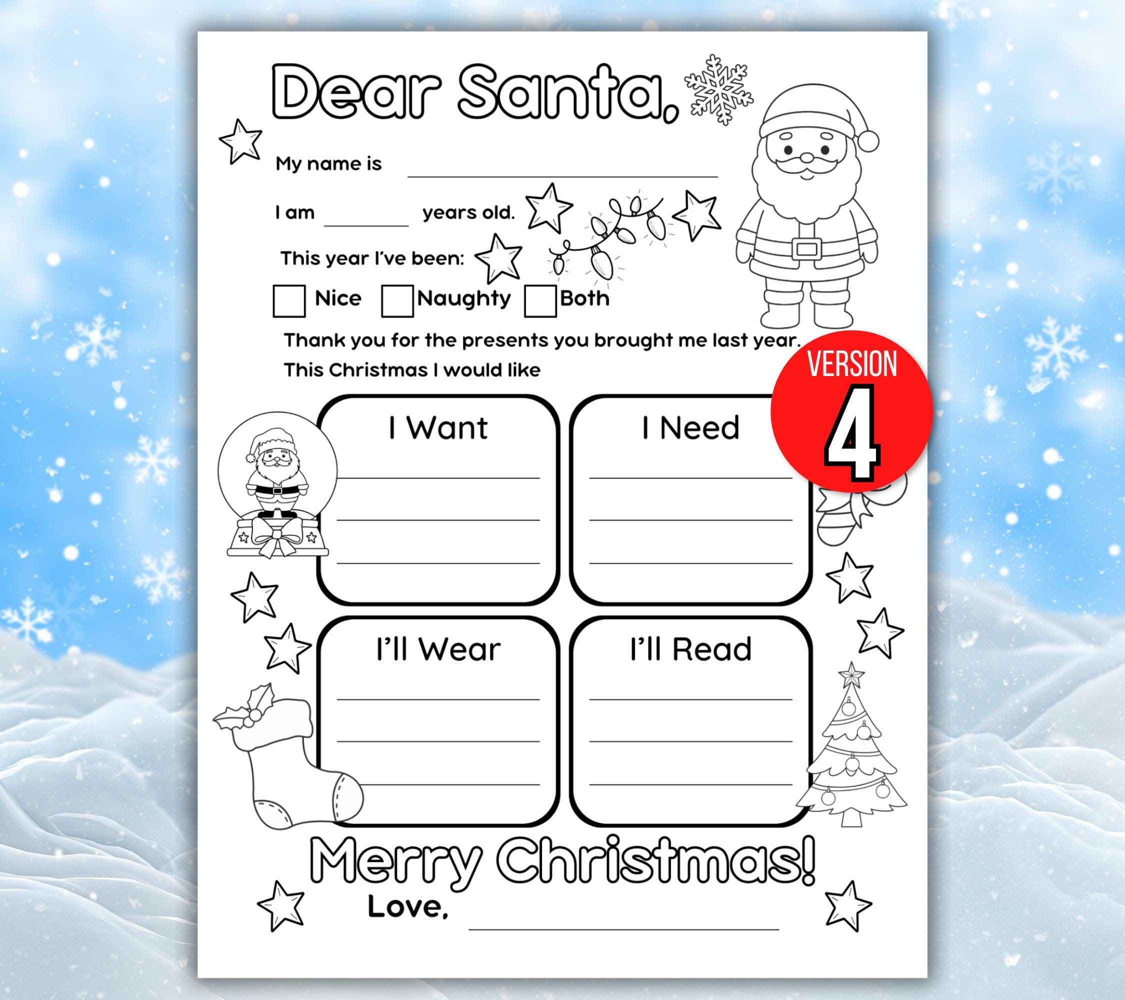 Printable Letter to Santa Coloring Page, Christmas Letter, Christmas ...