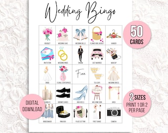 Wedding Bingo Cards, 50 Wedding Bingo Game Cards, Bridal Shower Bingo Game, Wedding Game Idea,  Wedding Reception Game, Couple&#39;s Bingo Game