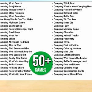 Camping Games, Camping Party Games, Camping Activities, Camping Games for Kids, Camping Printable, Camping Activities, Camping Games Bundle