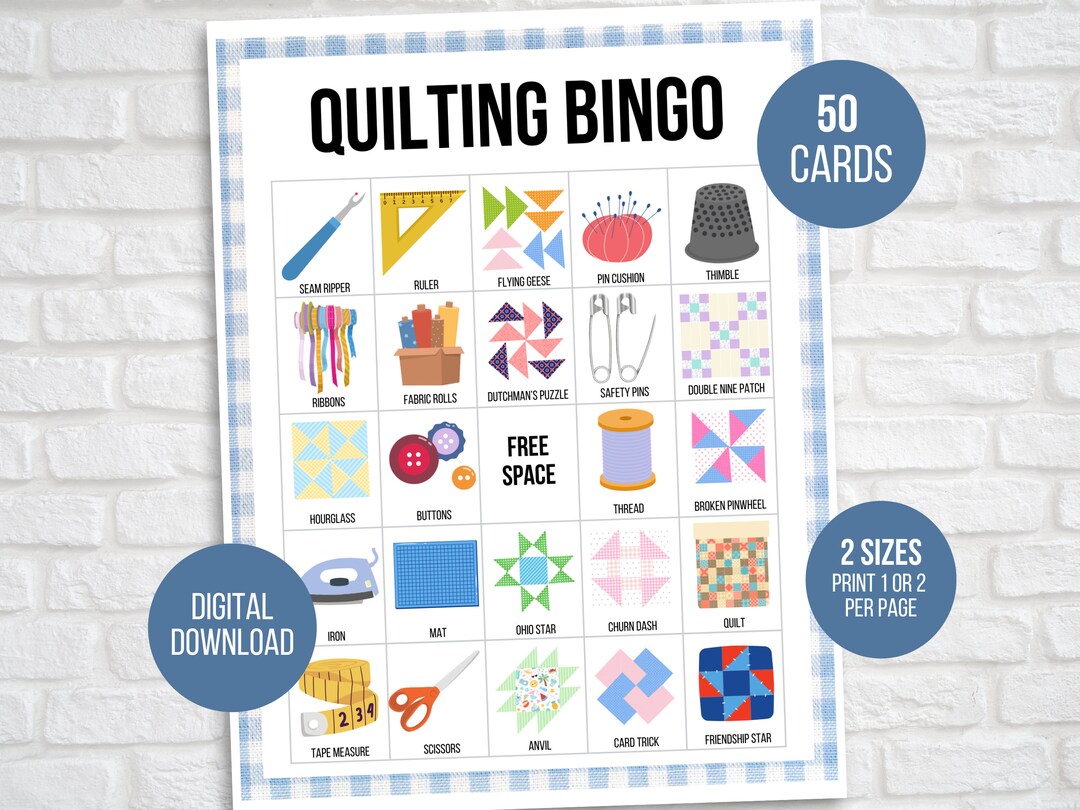 Quilt Bingo, 50 Printable Quilt Bingo Cards, Quilting Bingo, Quilting
