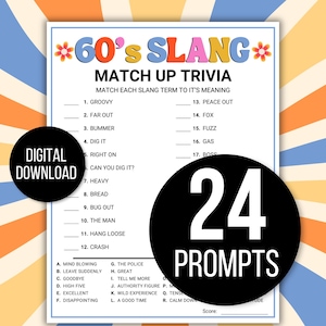 60s Trivia Game, 60s Game, 60s Slang Game, 60s Pop Culture Quiz, Fun 60s Printable, 60s Trivia, 60s Party Games, 60s Culture Game, 60s Quiz